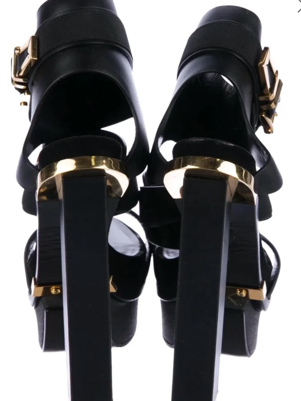 Versace Black Platform Heels with Gold Medusa Plaques